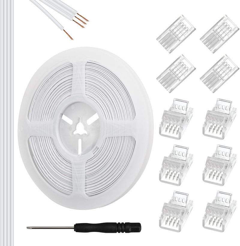 RGBZONE 10Pcs 8mm 4 Pin LED Strip Connectors and 32.8ft 4 Pin RGB Extension Cable Strip to Wire Quick Connection for Waterproof or Non-Waterproof 8mm Wide SMD RGB 5050 LED Strip Lights(IP20/IP65) - Image 1